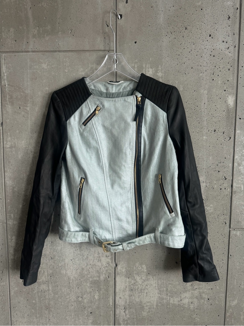 Mackage Black and Light Silver Two-Tone Leather Moto Jacket